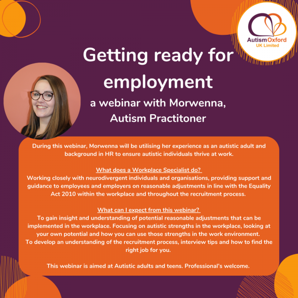 Poster detailing information about Getting ready for employment webinar recording