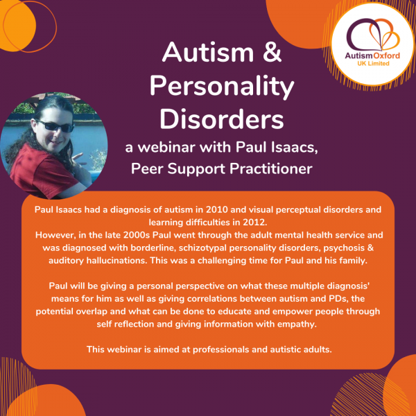Poster detailing autism and personality disorders webinar recording information